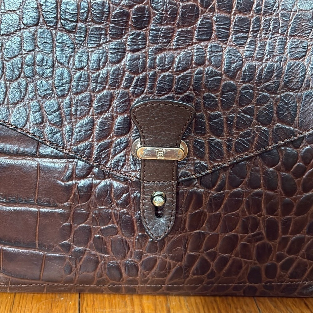 Massimo Dutti Cinch Closure‎ Leather Shoulder Bag Crocodile Texture Brown - Picture 3 of 16